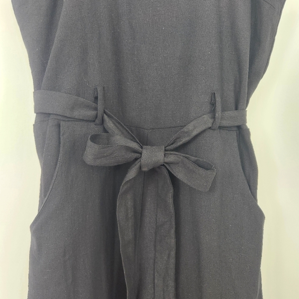 Monteau Black Linen Rayon Blend Tie-Waist V-Cutout Back Cropped Jumpsuit Size L - Picture 3 of 11